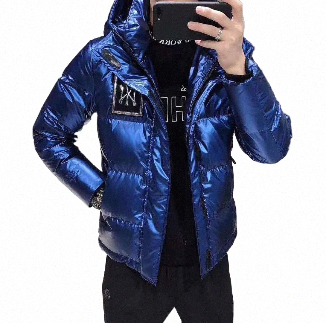 Blue Sier Light-Reflecting Jackets för Mens Style Winter Stylish Puffer Hooded Duck Down Jackets för kalla quiltade rockar Lush M2WM#