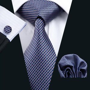 Blauwe zijden stropdas voor mannen Pocket Square manchetjes Set Controle Patroon Mens Jacquard Woven Business Formal NecTie 8 5 cm breedte Casual Set289L