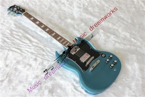 Blue Silver Powder G-400 Guitare électrique SG de haute qualité, matériel en nickel chromé, grand panneau de protection pour micro, en stock, expédition rapide