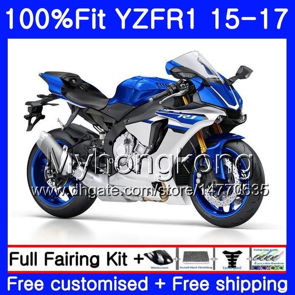 Corps d'injection bleu argenté pour YAMAHA YZF R1 1000 YZF-R1 15 16 17 243HM.19 YZF-1000 YZF R 1 YZF1000 YZFR1 2015 2016 2017 Kit de carénages