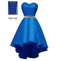Azul simple alto bajo vestidos de baile cariño con cuentas marco con cordones en la espalda 8.ª graduación de niñas vestidos de noche cóctel corto barato Pa2062871