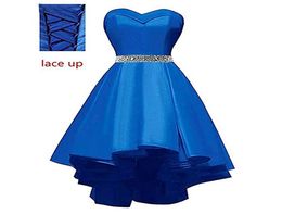 Azul simple alto bajo vestidos de baile cariño con cuentas marco con cordones en la espalda 8.ª graduación de niñas vestidos de noche cóctel corto barato Pa7711170