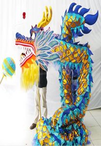 Blauw maat 6 31m kind gouden glanzende kleurrijke drakendans mascotte kostuum kerstparade buiten decor spel fase cultuur holida5385557