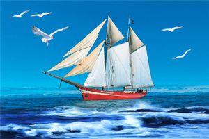 Fondos de fotografía con temática de marinero de cielo azul y mar, fondos de fotomatón de fiesta de cumpleaños para niños, velero de gaviota blanca impresa