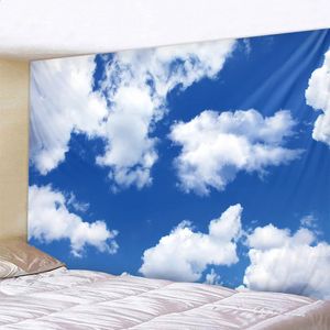 Blauwe lucht en witte wolken tapijtwand hangende hippie kamer achtergrond doek boho home decor strand mat yoga mat sofa lap 240321