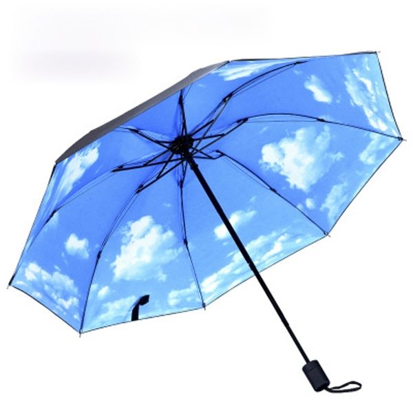 Bleu Ciel Blanc Nuages Peinture À L'intérieur Du Parapluie Hommes Et Femmes Fleur Soleil Parapluies Anti-uv Dames Parasol Pliant Paraguas Cadeaux 210320
