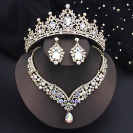 Juegos de joyería de tiaras pequeñas azules para mujeres Corona de bodas nupcial y pendientes collares 3 PC Accesorios de disfraces 240401