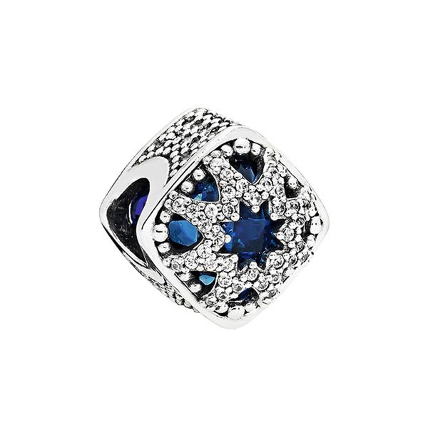 Flocon de neige bleu carré charme 925 en argent Sterling femmes bijoux accessoires de bricolage boîte d'origine pour pandora bracelet bracelet faisant des perles ensemble de breloques