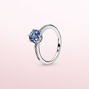Blue Sparkling Crown Ring Authentiek Sterling Silver met originele doos voor Pandora Jewelry Women Girls Wedding CZ Diamond ringen verlovingsgeschenken