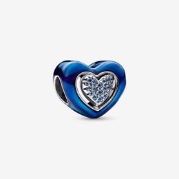 Charme coeur rotatif bleu Pandoras 925 argent sterling ensemble de charme de luxe fabrication de bracelets breloques en diamant collier pendentif boîte originale cadeau petite amie