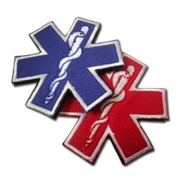 Blue Star of Life Logo Emergency Medical Ambulance Badge Borduured Hookloop Patch Red Color Aangepast Logo Militaire stickers