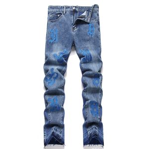 Cousage bleu jean micro-scandalement Fashion Fashion Loose Letter Broidered Pantal