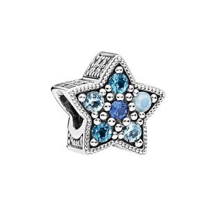 Blue Stone 925 Sterling Silver Star Beads Charm Dames sieraden Accessoires met originele doos voor Pandora Bangle Bracelet Making Charms Set