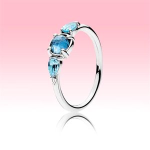 Pierre bleue CZ diamant bague de mariage femmes filles cadeau bijoux pour Pandora 925 bagues de fiançailles en argent sterling avec boîte d'origine Hig198H
