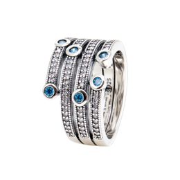 Blue Stone Ocean style Band Rings avec boîte d'origine pour Pandora Authentique Bijoux de fête de mariage en argent sterling pour les femmes CZ Diamond Girlfriend Gift Ring Set