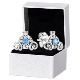 Boucles d'oreilles citrouille en pierre bleue 925 en argent sterling boîte originale pour Pandora femmes filles fête cadeau bijoux boucle d'oreille