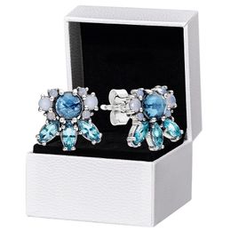 Blue Stone Stud Earring 925 Sterling Silver para Pandora CZ Diamond Wedding Party Jewelry para mujer Girlfriend Gift designer Pendientes con caja original Set