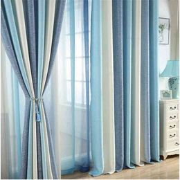 Blauw gestreept gedrukt verduisteringsgordijn voor woonkamer moderne venster jaloezieën voor gehuwde kamer studie kamer kinderen cortinas rideaux 210913