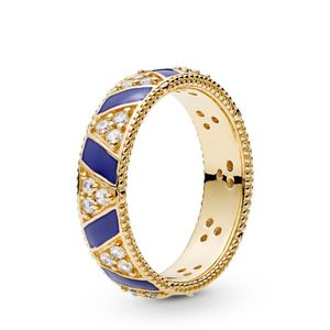 Les rayures bleues et les pierres sonnent jaune or plaqué avec une boîte d'origine pour pandora 925 Bijoux de fête de mariage en argent sterling pour femmes