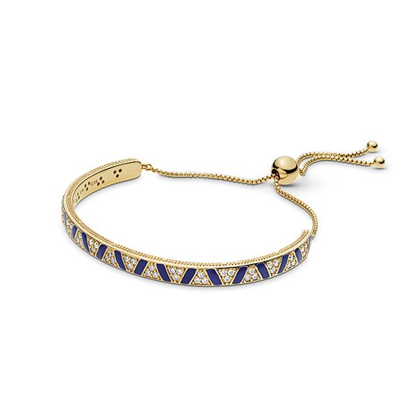 Bandes bleues et pierres Slider Bracelet pour Pandora Bijoux de mariage en argent sterling authentiques pour femmes Girlfriend Gift designer Bracelets avec boîte d'origine