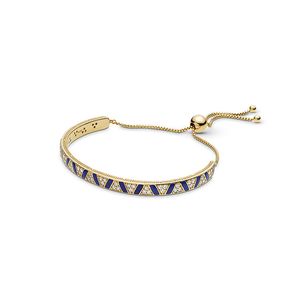 Blauwe strepen en stenen Slider Bracelet Gold verguld met originele doos voor Pandora 925 Sterling Silver Hand Chain Wedding Sieraden voor vrouwen Vriendin Gift armbanden