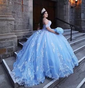 Blauw verbluffende bahama quinceanera zoete jurken pailletten applique strapless veter omhoog verwijder korte mouw prom ball jurken afstuderen th