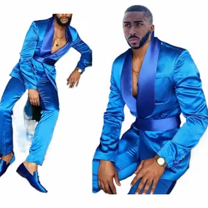 Trajes azules para hombres Conjunto completo Elegante Blazer Lujo 2 piezas Chaqueta Pantalones Slim Fit Trajes de fiesta de graduación Traje Homme Terno Ropa j2g6 #