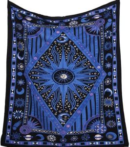 Tapisserie de Mandala bleu soleil et lune, tapisserie murale indienne à suspendre carrée et losange Tapiz Mandalas Tippie Tapestry18772851963