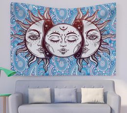 Blue Sun and Moon Mandala Tapestry Wall Hanging Decor voor woon- en slaapkamer9410082