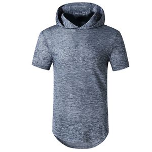 Blauw T-shirt Mannen Training Casual Muscle T-shirts Mens Hooded Oversized Hip Hop Tee Shirt Zomer Harajuku Hipster Patchwork Tops 210524