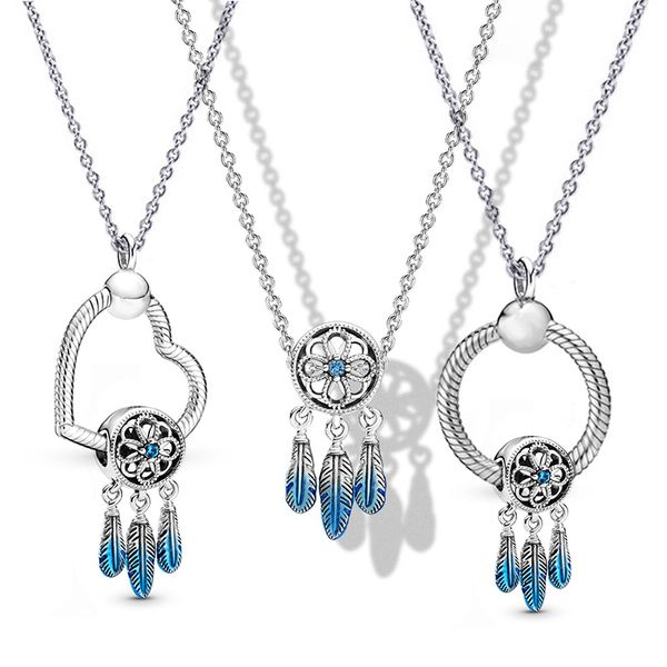 Bleu Tassel Dream Catcher Pendentif Colliers DIY fit Pandora Designer Bijoux Plume Charmes Sangle Amovible Perlé Collier Femmes Fête Cadeau De Mariage