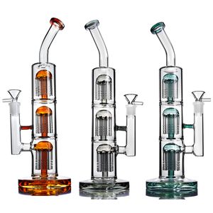 Colorido Base gruesa Bong de vidrio Triple brazo Árbol Hookah Bubbler Bongs Dab Rig Fumar Tubería de agua 14 mm Plataformas petroleras conjuntas