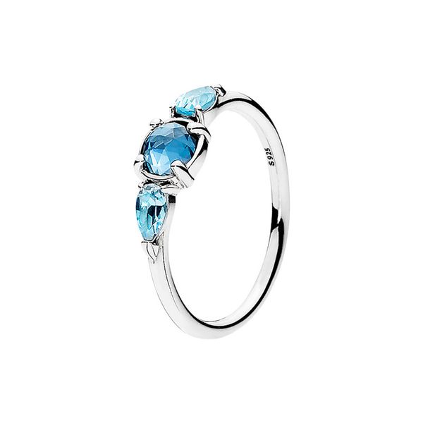 Anneaux de mariage bleu ￠ trois pierres Femmes Authentiques 925 Bijoux de f￪te en argent sterling pour Pandora CZ Diamond Engagement Anneau avec bo￮te d'origine