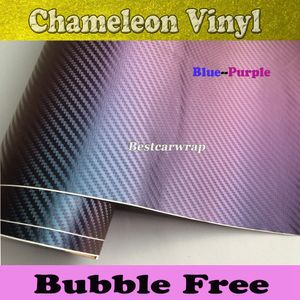 Vinyle en Fiber de carbone 3D caméléon bleu à violet avec bulle d'air pour housse de voiture en vinyle taille 1 52x30M 4 98x98ft2202