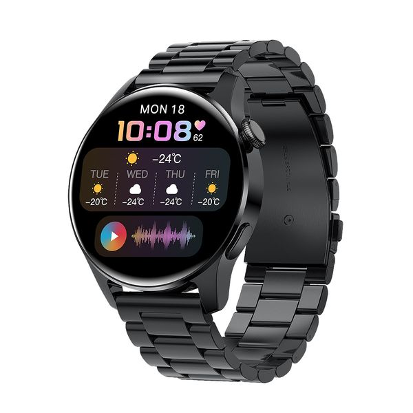 Reloj inteligente con llamadas de dientes azules para hombre, relojes deportivos completamente táctiles para Fitness, reloj inteligente resistente al agua con frecuencia cardíaca y banda de acero para Android iOS