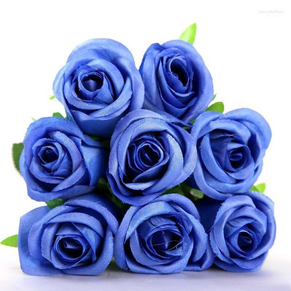 Ramo de flores artificiales de seda rosa de látex Real con toque azul para dama de honor, hortensias florales para boda, fiesta, decoración del hogar1