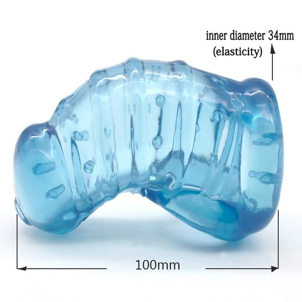 Manchon de pénis de dispositif de chasteté masculin doux Transparent bleu avec des jouets sexuels adultes à pointes pour les hommes CBT Cock Cages dispositifs 240312