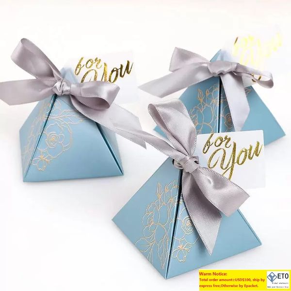 Blue Triangle Candy Box pour la fête de mariage Favors Cadeaux Paper Paper Baby Shower Decoration Gift Wrap