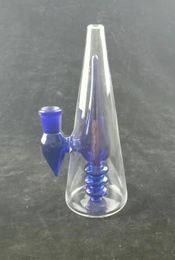 Frasco triangular azul Pipa para fumar de la plataforma petrolera de la cachimba de vidrio, bong 14 mm, salida de fábrica conjunta, bienvenido a la orden