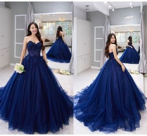 Robe de bal en tulle bleu Sweet 16 robes dentelle perlée paillettes drapée chérie robe de bal à lacets 8e année Graduation robes de Quinceanera longue