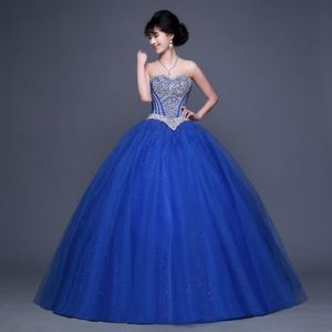 Bleu Tulle personnalisé Pageant robes de soirée femmes douce Quinceanera robe de mariée occasion spéciale bal demoiselle d'honneur fête 17LF595
