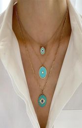 Bleu turquoises noir zircon cubique cz pavé géométrique pièce ronde turc pendentif femmes collier avec chaîne à maillons ouverts 2012182434741
