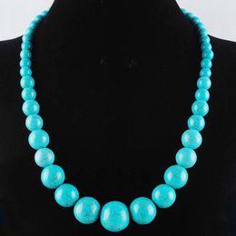 Collier turquoises bleues pour femmes 20mm vintage collier rond gradué brin 19 pouces bijoux charme cadeaux BF313