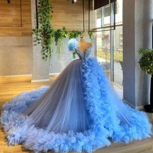 Bleu Vintage Quinceanera robes une épaule mère de la mariée sans manches dentelle robes De bal robe De bal robe De Novia 328 328