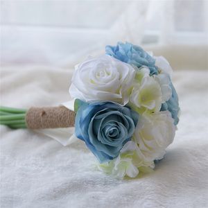 Bouquet de mariage bleu accessoires de mariage colorés blanc artificiel demoiselle d'honneur fleur perles perles mariée tenant des fleurs CPA1565234B