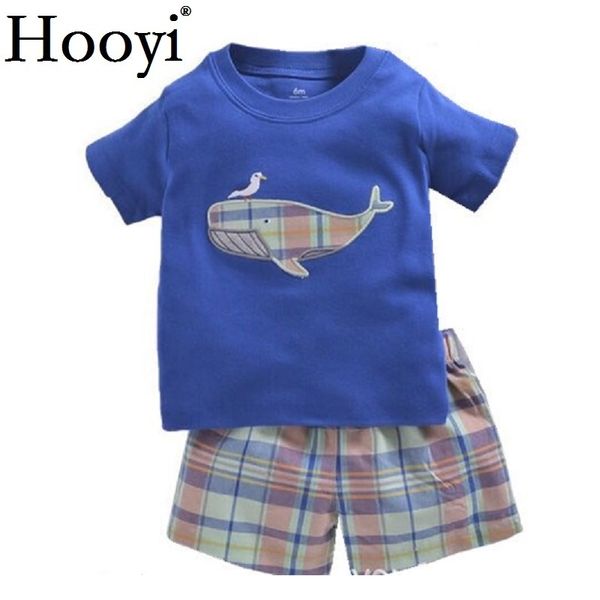 Blue Whale Bébé Garçon Vêtements Costume Nouveau-né Vêtements Ensembles 6 9 12 18 24 Mois T-Shirt Plaid Shorts Pantalon Tenues Été Coton Ensembles 210413