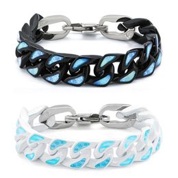 Blue White Clouds Starry Sky Fashion Hip-Hop Punk Heren Roestvrij staal Geschilderde Cubaanse Ketting Armband