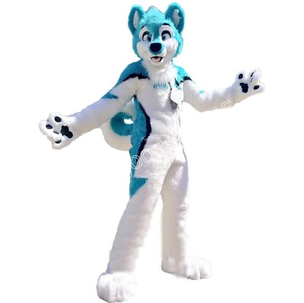 Blanco Blanco Husky Dog Fursuit Mascot trajes Halloween Fancy Party Dress Cartoon Personaje Carnaval de Navidad Publicidad Publicidad Disfraz de fiesta de cumpleaños