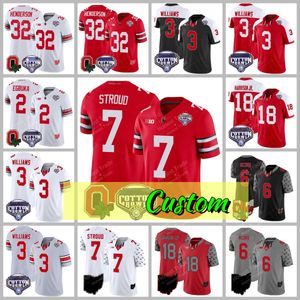 Ohio State Buckeyes Miyan Williams Football Jersey 18 Marvin Harrison Jr Kyle Mccord CJ Stroud Emeka Egbuka Tommy Eichenberg Tuimoloau Cotton Bowl Rouge Alternatif