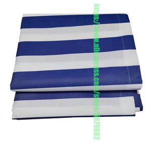 Blauw+Witte strips 450D Poly Fabric Outdoor Awning Luifel Vervangende doek Waterdichte kleermaker met mouwwinkel Banner UV -blok
